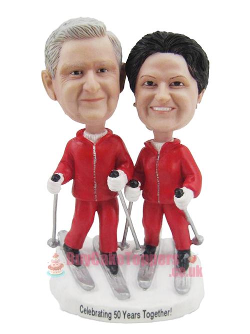 Ski couple theme cake topper